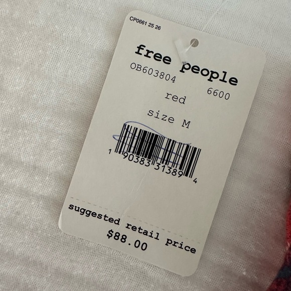 New Free People Medium Bohemian Asymmetrical Call On Me Top in Red/Navy - Picture 9 of 11